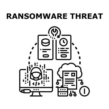 Ransomware cyber threat, hacking, and data protection Illustrazione stock