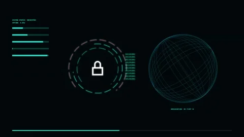 Ransomware. Cybersecurity interface with encryption lock and digital globe Stockbeeldmateriaal 341237379