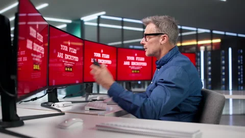 Ransomware Data Breach In Security Control Room Stock Footage 328408679