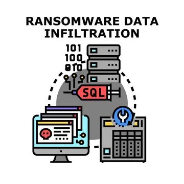 Ransomware data infiltration cyber attack concept illustration Illustrazione stock