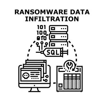 Ransomware data infiltration cyber attack concept illustration Illustrazione stock