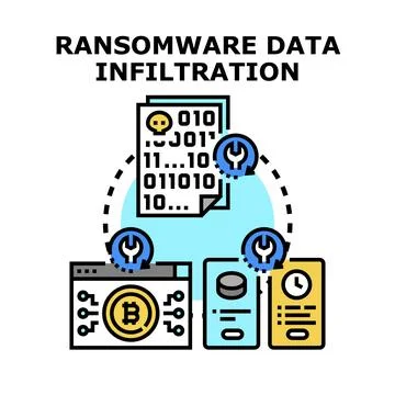Ransomware data infiltration encrypting digital information demanding payment Stock Illustration