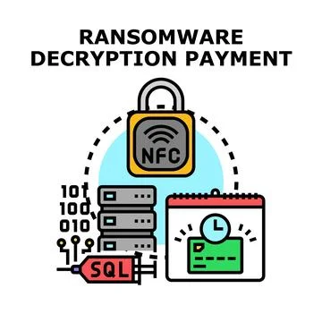 Ransomware decryption payment cyber crime concept Stock Illustration
