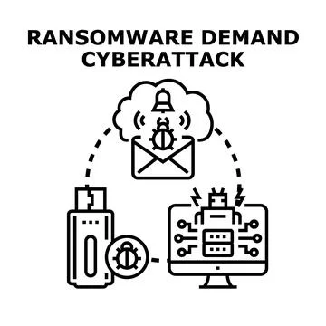Ransomware demand cyberattack computer system security concept 库存插图
