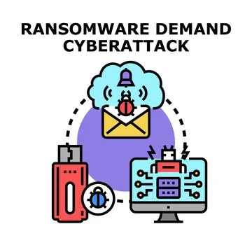 Ransomware demand cyberattack computer system security concept Stockillustratie