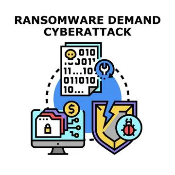 Ransomware demand cyberattack securing digital data Stock Illustration