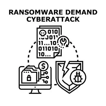 Ransomware demand cyberattack securing digital data Stock Illustration