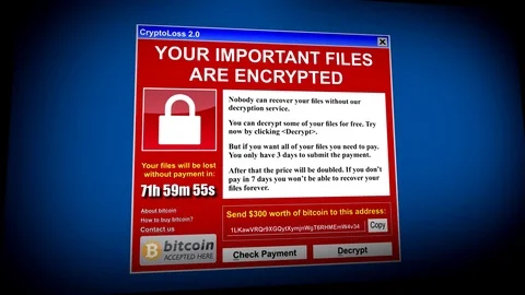 Ransomware demanding bitcoin payment - File encryption - Angled Video stock 84525064