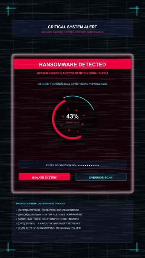 Ransomware detected warning animation loop with red threat progress bar Vídeo Stock 346649248