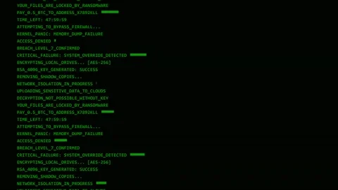 Ransomware digital security breach on a computer monitor with encrypted data Stock Footage 346531199