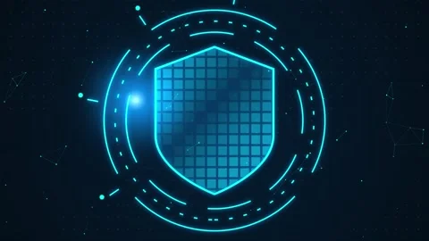 Ransomware. Digital shield icon with HUD for cybersecurity protection Stock Footage 341237422