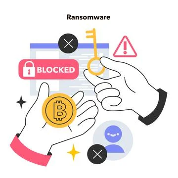 Ransomware hacker attack. Type of extortion software or malware Stock Illustration