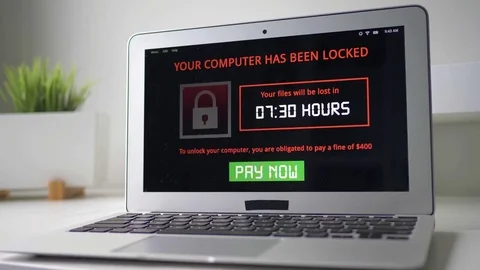 Ransomware Malicious Software on Laptop Computer Screen Stockbeeldmateriaal 76441930