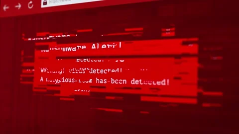 Ransomware Malware alert warning sign digital binary code in background. Stock Footage 176917371