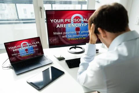 Ransomware Malware Attack. Business Computer Hacked Stock Photos