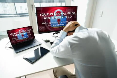 Ransomware Malware Attack. Business Computer Hacked Foto stock