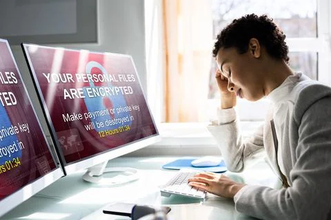 Ransomware Malware Attack. Business Computer Hacked 스톡 사진