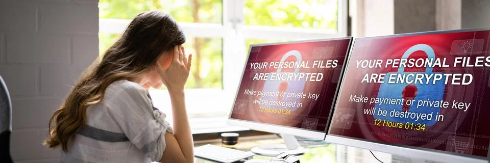 Ransomware Malware Attack. Business Computer Hacked Stock Photos