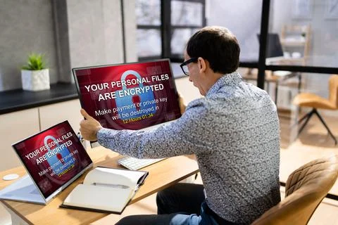 Ransomware Malware Attack. Business Computer Hacked Foto stock