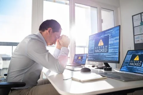 Ransomware Malware Attack. Business Computer Hacked Foto stock