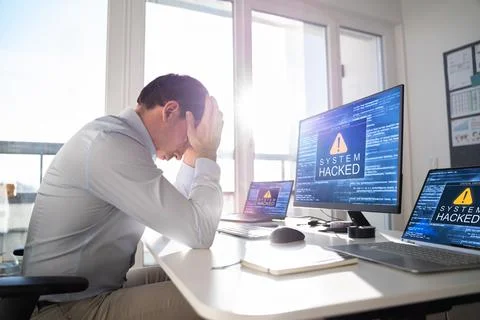 Ransomware Malware Attack. Business Computer Hacked Foto stock
