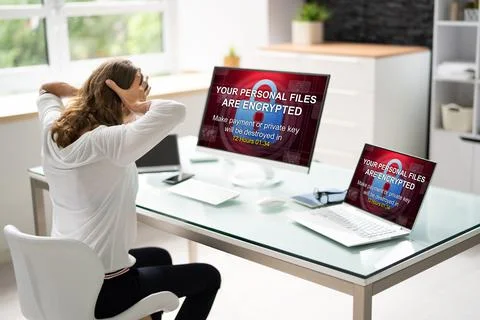Ransomware Malware Attack. Business Computer Hacked Foto stock