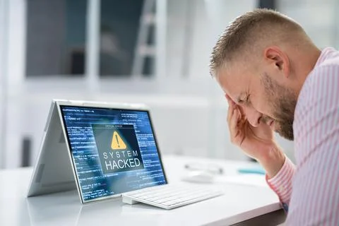 Ransomware Malware Attack. Business Computer Hacked Foto stock
