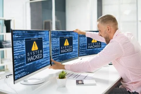 Ransomware Malware Attack. Business Computer Hacked Foto stock