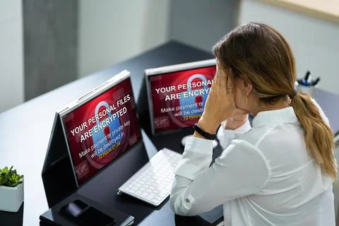 Ransomware Malware Attack. Business Computer Hacked Foto stock