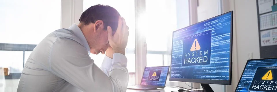 Ransomware Malware Attack. Business Computer Hacked Foto stock