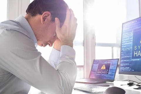 Ransomware Malware Attack. Business Computer Hacked Foto stock