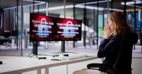 Ransomware Malware Attack. Business Computer Hacked. Data Breach Foto stock
