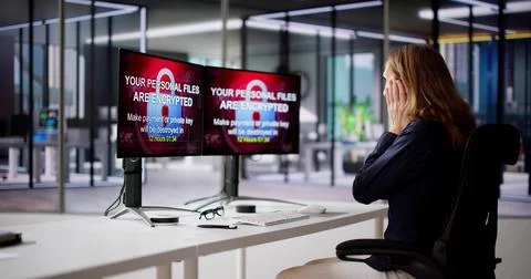 Ransomware Malware Attack. Business Computer Hacked 写真素材