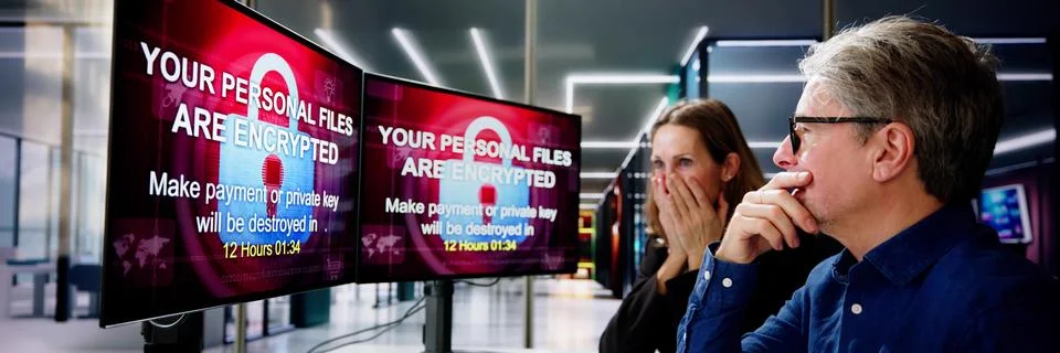 Ransomware Malware Attack. Business Computer Hacked Stock Photos