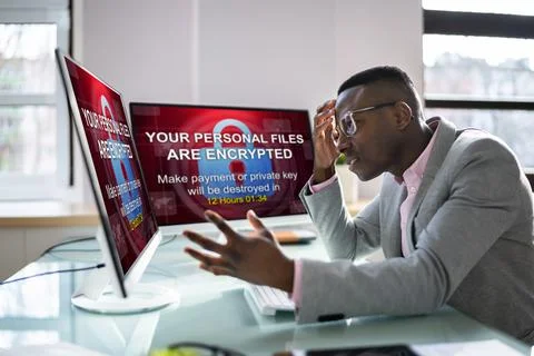 Ransomware Malware Attack. Hacked Business Computer Foto stock