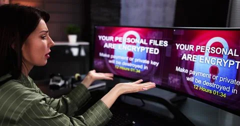 Ransomware Malware Breach. Hacked Computer Stock Photos