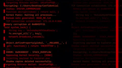Ransomware Malware Cyber Attack Warning with Security Breach Animation on Stock Footage 346531347