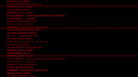 Ransomware malware digital screen visualization with red terminal code and da Stock-Footage 346531346