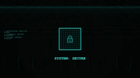 Ransomware malware. Digital security interface showing system secure status Video stock 341237525