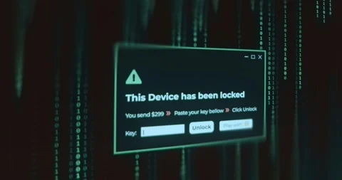 Ransomware message, demanding a ransom payment to restore access to device 스톡 동영상 321761601