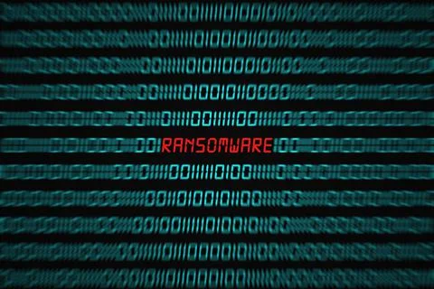 Ransomware popping out from a binary code sequence Stock Illustration