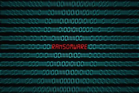 Ransomware popping out from a binary code sequence 스톡 일러스트
