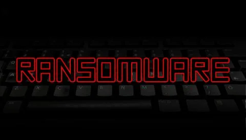 Ransomware red text over black keyboard illustration 스톡 일러스트
