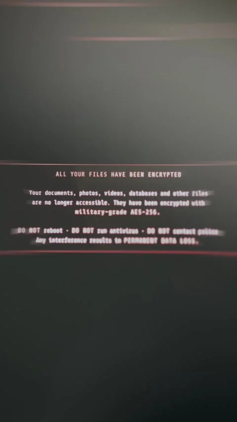 Ransomware screen displaying All your files have been encrypted alert Stock Footage 335463226