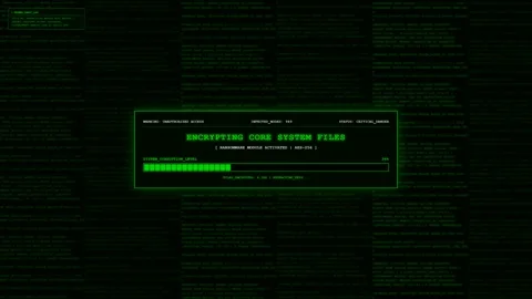 Ransomware System Corruption Malware Infection Green Code Animation. Видео 346969019