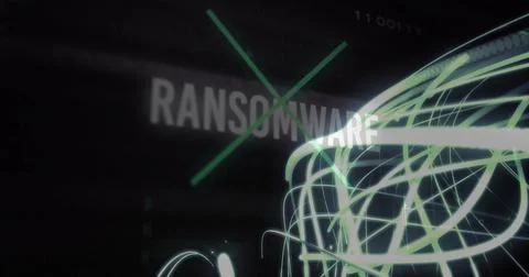 Ransomware text and digital lines image over dark background Stock Illustration