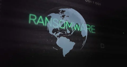 RANSOMWARE text animation over rotating globe with binary code Stock Footage 305622438
