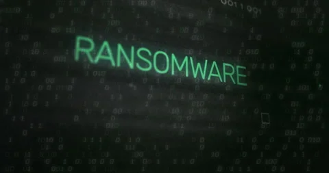 RANSOMWARE text over binary code and digital data animation Stock Footage 308901140