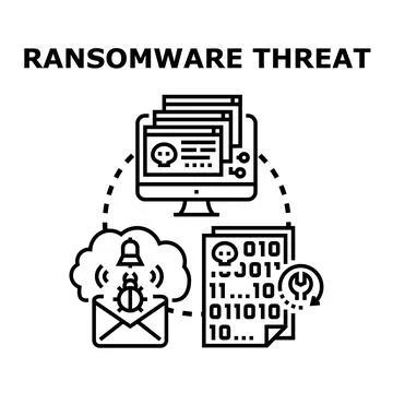 Ransomware threat displaying cyber attack and data encryption 库存插图