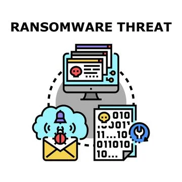 Ransomware threat displaying cyber attack and data encryption Illustrazione stock
